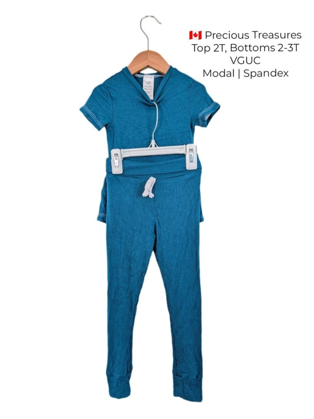 Precious Treasures Turquoise Ribbed Set (Small Shop Handmade Top is 2T, Bottoms